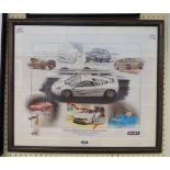 Christopher Dugan: a framed coloured motoring print entitled 50 Years of High-Performance