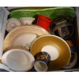 A box containing a quantity of ceramic items including Susie Cooper soup bowls, Palissy Worcester