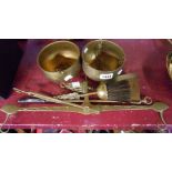 A vintage cast brass Mayflower pattern part companion set - sold with a modern brass balance scale