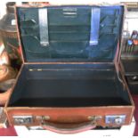 An old leather writing case with fitted stationery compartments - missing writing surface