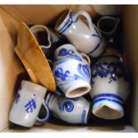 A box containing a large quantity of Westerwald stoneware jugs, mugs and vases - sold with a