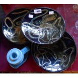 Three sgraffito and slip plates decorated with octopuses - sold with a 1930's Art Deco pottery