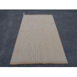 A modern machine made mat with beige, white and blue stripe design - 2m x 1.2m - some staining