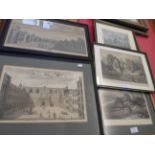 A framed 18th Century monochrome engraving of The Prospect of Guild Hall and another with Kent