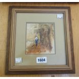A framed mixed media picture of a figure - indistinctly signed