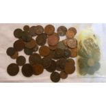 A small collection of copper coinage including two Cartwheel Pennies - various condition