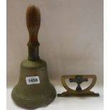 A vintage school bell with turned wooden handle - sold with a Short & Mason Ltd. part inclinometer