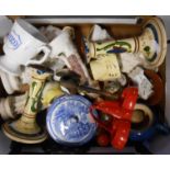 A box containing a selection of ceramic and other items including Oxo mug, Torquay candlesticks,