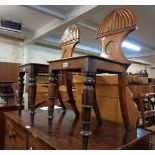 A pair of 19th Century mahogany hall chairs with reeded dome-top backs, set on turned front legs