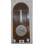 A small oak cased wall barometer/thermometer with aneroid works, dial marked for Short & Mason