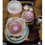 A box containing a quantity of ceramic items including plates, jardiniere, etc. - sold with an