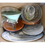 A box containing a quantity of assorted ceramics and glassware including vases, bowls, plates, etc.