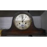 A vintage oak cased Napoleon hat mantle clock with eight day gong striking movement a/f
