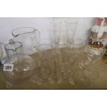 A selection of glassware including Edwardian monogramed part suite, pair of 19th Century champagne