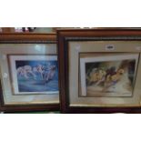 David French: a pair of signed prints, depicting greyhounds - images moved in frames