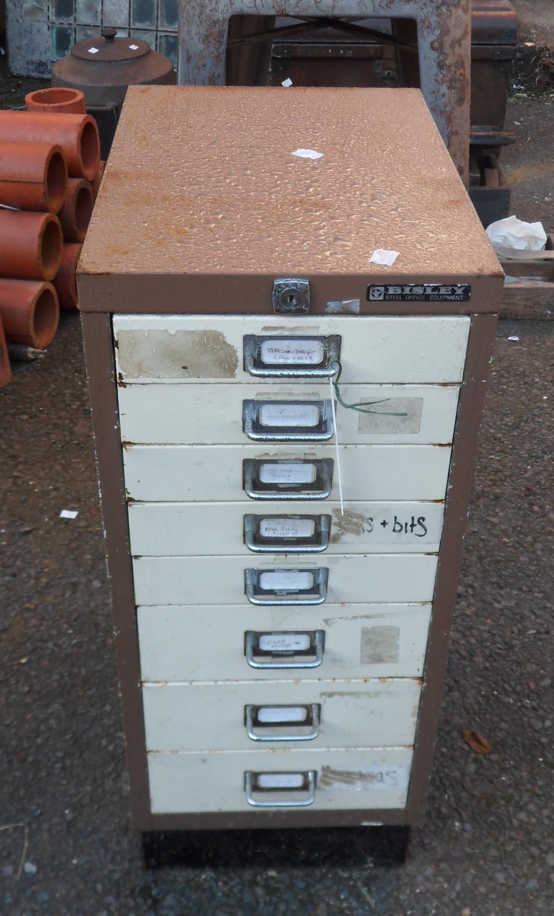 A vintage Bisley small eight drawer filing cabinet