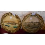 A pair of Austrian cellulose finish pottery moulded plaques depicting the Old and the New Naval