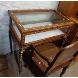 An 86cm 20th Century Eastern hardwood table vitrine with inlaid bone decoration, lift-top and all