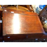 An old pine table top writing desk with pigeon holes to interior