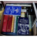 A box containing a collection of antiques reference books - various subjects