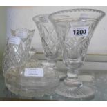 A small selection of cut glassware including Stuart crystal, vases, etc.