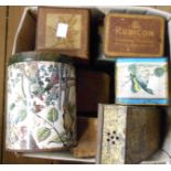 A box containing a quantity of old advertising tins and contents