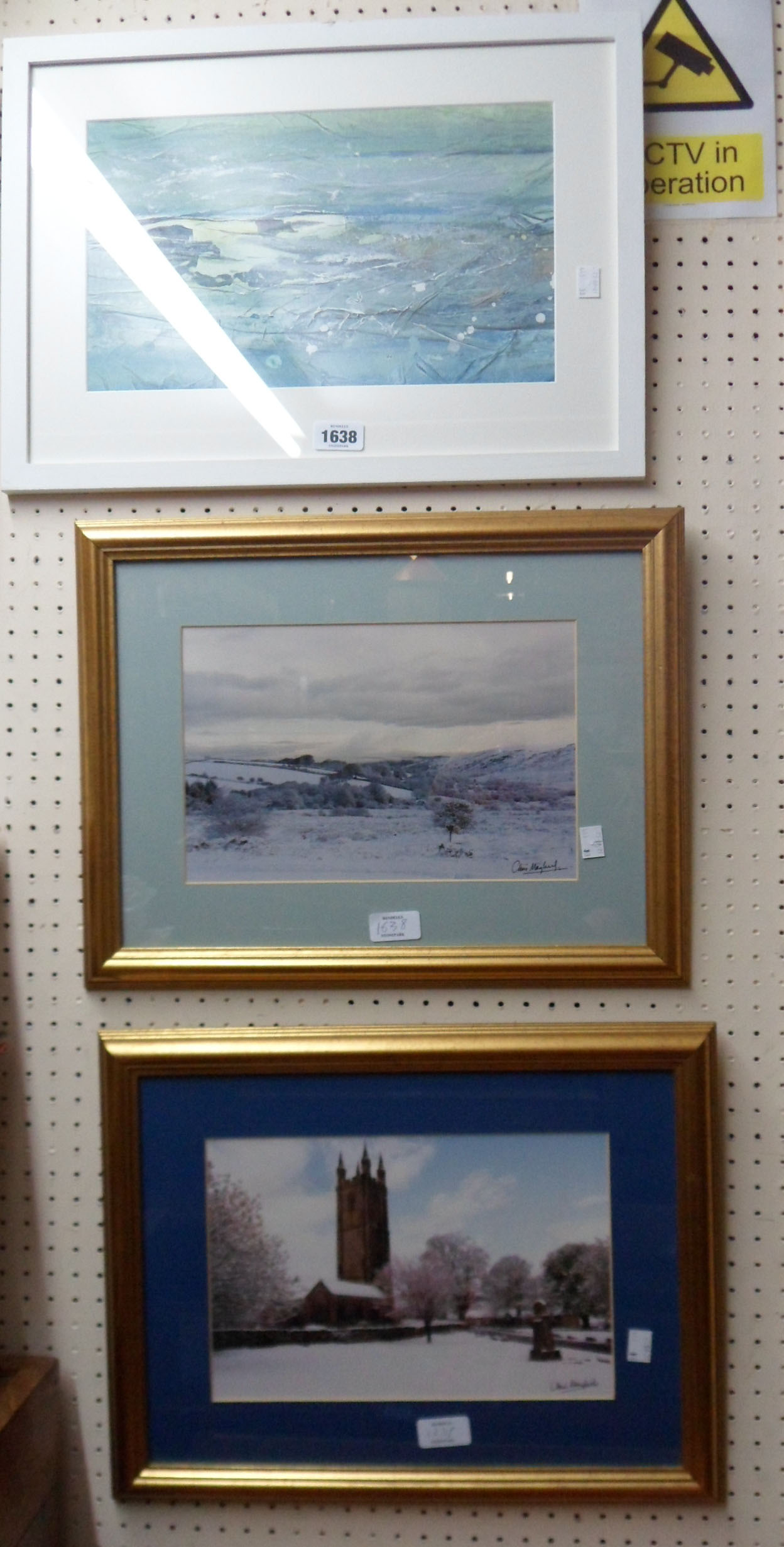 A framed modern mixed media abstract picture of The Dart - sold with two Chris Mayhead framed and