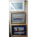 A framed modern mixed media abstract picture of The Dart - sold with two Chris Mayhead framed and