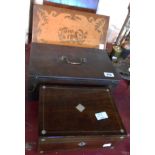 A Victorian rosewood veneer workbox carcass with mother-of-pearl inlay - sold with a larger