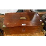 A 19th Century brass bound mahogany writing slope with later baise to interior and pin locking