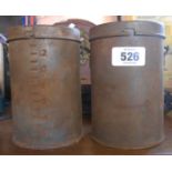 Two vintage measuring cans filled with old lead shot