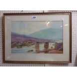 Douglas Pinder: a framed watercolour view of Postbridge, Dartmoor - signed and inscribed - 28cm X