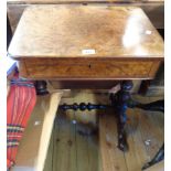 A 53cm Victorian figured walnut work table with fitted frieze drawer and work drawer under, set on