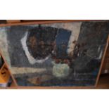 A vintage oil on hardboard abstract still life - indistinctly signed