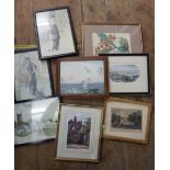 A selection of framed small format prints and other pictures including a set of four Parisian