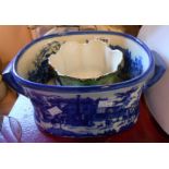 A small modern reproduction blue and white china footbath - sold with a jardiniere