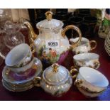 A vintage Bavarian part coffee set comprising coffee pot, six cups and saucers, cream jug and lidded