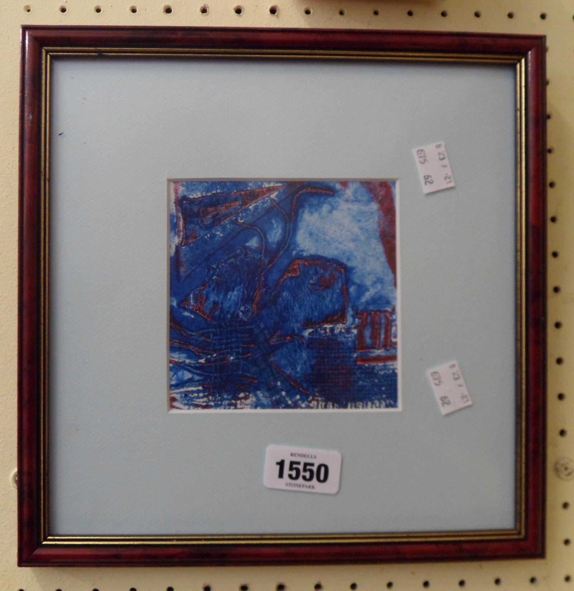 H. Haut: a framed small acrylic abstract picture - sold with a Mark Denman framed coloured print