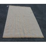 A modern machine made mat with beige, white and blue stripe design - 2m x 1.2m - some staining