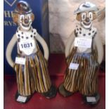 Two Elizabeth Kaslan stoneware pottery clown figurines - one a/f to hat