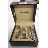A boxed Ingersoll polished steel dress wristwatch with Gems series border and related cards - sold