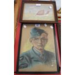 Hicks: a framed pastel portrait of an America serviceman - sold with a framed maritime watercolour