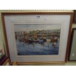 Topline Broadhurst: a framed watercolour, depicting a view of Plymouth harbour - signed and with