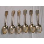 A set of six Victorian Exeter silver fiddle pattern teaspoons - 1859