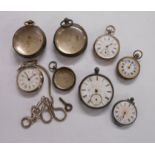 A small collection of antique silver and white metal pocket and fob watches - various condition