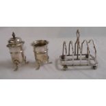 A small silver toast rack - sold with a silver salt and pepperette