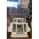A vintage wire and wood birdcage of Taj Mahal form