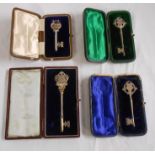 A cased Edwardian 1903 silver presentation key for Lanner Wesleyan Sunday School - Birmingham 1902 -
