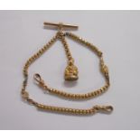 A part marked 9c yellow metal fancy-link watch chain with marked 9c lobster clasp, other unmarked