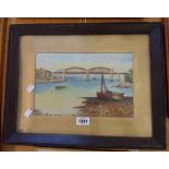 G. Perring: a framed oil on card, depicting an early view of Plymouth Bridge - signed - 18.5cm X